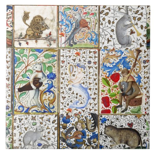 CARREAU BESTIAIRE MÉDIÉVAL JOUER DES INSTRUMENTS MUSICAUX (Devant)