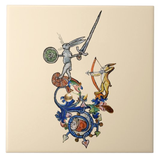 Carreau BESTIAIRE MÉDIÉVAL, Lapins meurtriers avec épée (Devant)