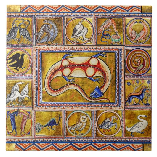 CARREAU BESTIAIRE MÉDIÉVAL, SALAMANDRE, ANIMAUX FORESTIERS (Devant)