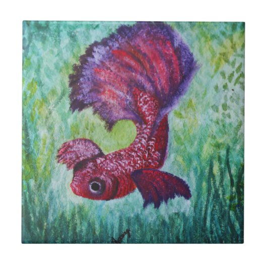 Carreau Betta fish watercolor contemporany art (Devant)