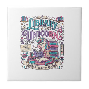 Carreau Bibliothèque de licorne Licorne Coloré POD Artwork