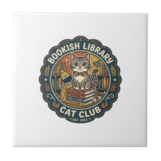 Carreau Bibliothèque livresque Chat POD Vector Art - Bibli (Devant)