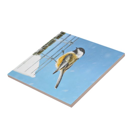 Carreau Bickadee sur la peinture d'alimentation - Oiseaux (Côté)