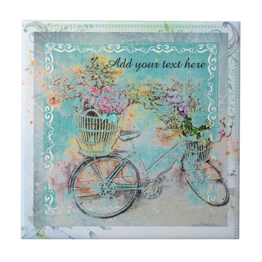 Carreau Bicycle with flower baskets on blue burlap (Devant)