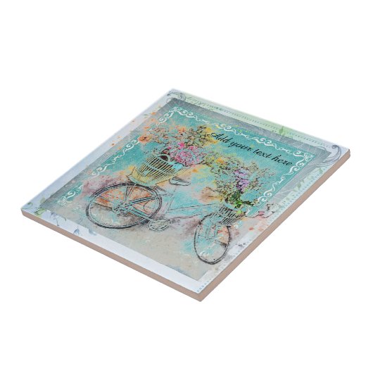 Carreau Bicycle with flower baskets on blue burlap (Côté)