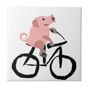 Carreau Bicyclette rose drôle d'équitation de porc