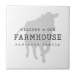 Carreau Bienvenue dans notre ferme Pays Rustique Vache<br><div class="desc">Design est composé de Modern Country Rustic avec la typographie "Bienvenue à notre Ferme". Disponible ici : http://www.zazzle.com/store/selectpartysupplies</div>