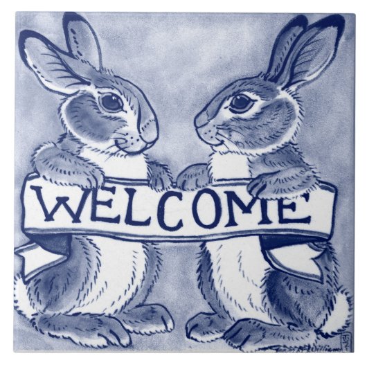 Carreau Bienvenue Lapin Bunny Art Cute Trivet Bleu (Devant)