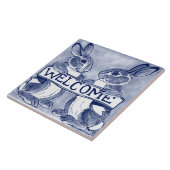 Carreau Bienvenue Lapin Bunny Art Cute Trivet Bleu (Côté)