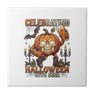 Carreau Bière d'Halloween Crâne Citrouille Chauve-Souris C