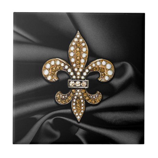 Carreau Bijou de Black Fleur De Lis Satin d'or (Devant)