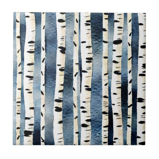 Carreau Birch tree bleu blanc noir transparent motif chic (Devant)