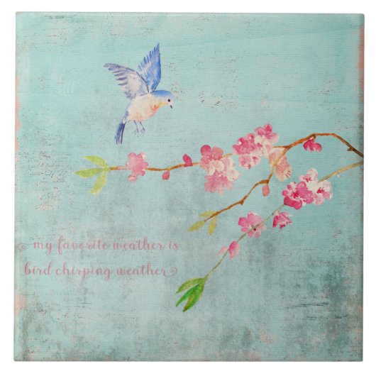 Carreau Bird de printemps Floral Cherryblossom Météo Bleu (Devant)