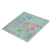 Carreau Bird de printemps Floral Cherryblossom Météo Bleu (Côté)