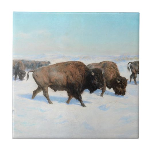 Carreau Bison dans la neige (par Rosa Bonheur) (Devant)