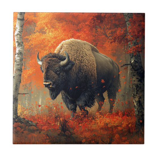 Carreau Bison dans l'artisanat boisé d'automne (Devant)