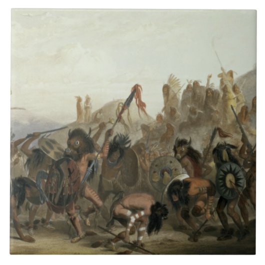 Carreau Bison-Danse des Indiens de Mandan devant le thei (Devant)