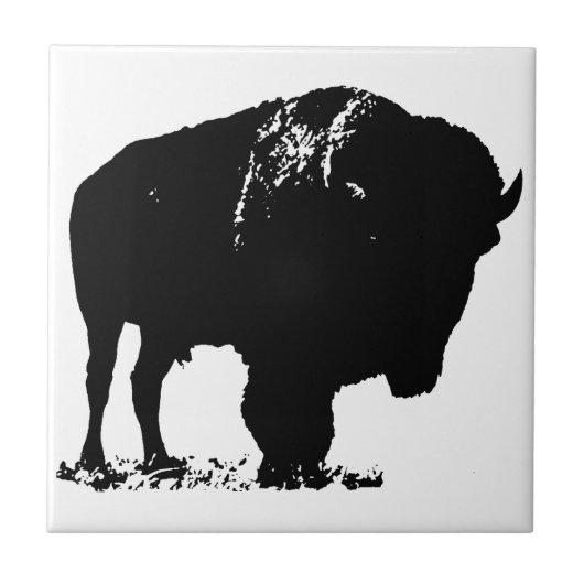 Carreau Bison de bison noir et blanc Pop Art (Devant)