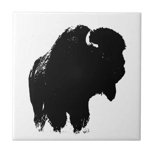 Carreau Bison de bison noir et blanc Pop Art (Devant)