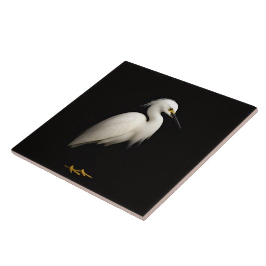 Carreau Black 4 Luxe Tile with Elegant Snowy Egret (Côté)