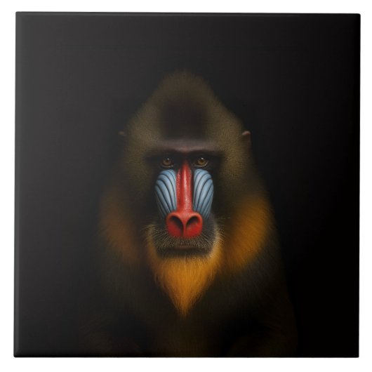 Carreau Black 4 Luxe Tile with Exotic Mandrill Monkey (Devant)