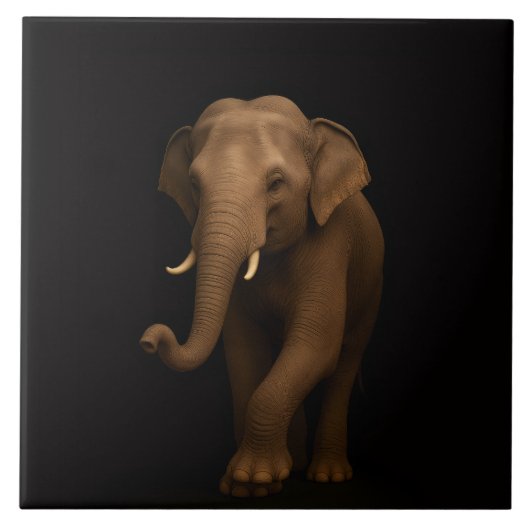 Carreau Black 4 Luxe Tile with Gentle Indian Elephant (Devant)
