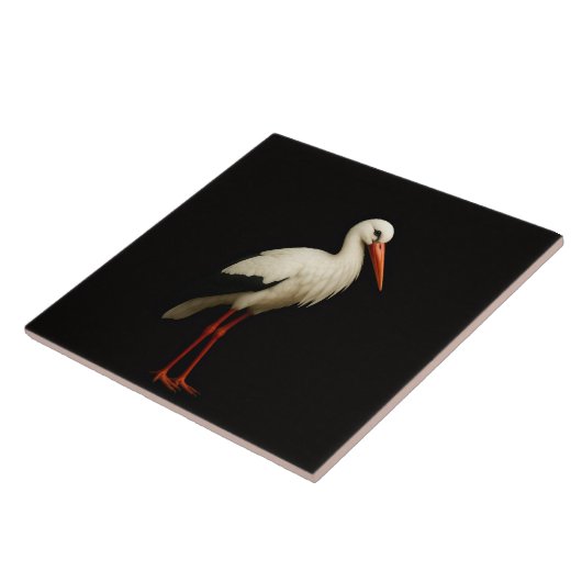 Carreau Black 4 Luxe Tile with Graceful White Stork (Côté)