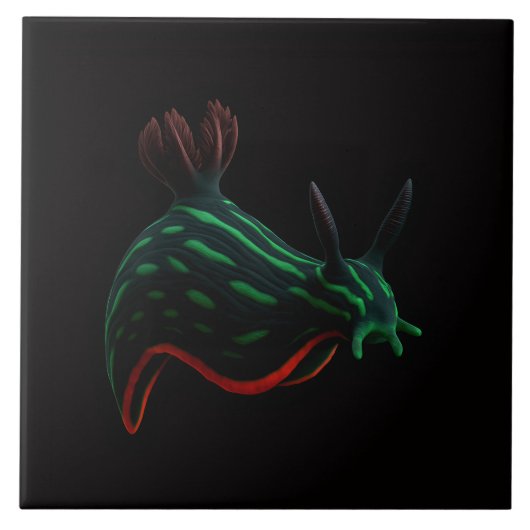 Carreau Black 4 Luxe Tile with Neon Green Sea Slug (Devant)