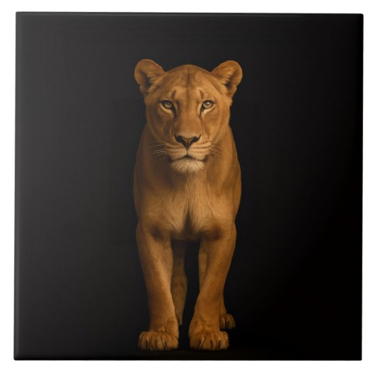 Carreau Black 4 Luxe Tile with Noble Lioness (Devant)