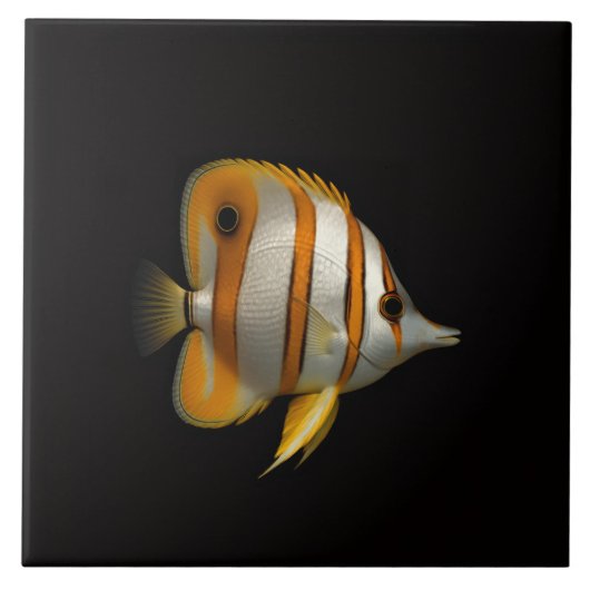 Carreau Black 4 Luxe Tile with Reef Butterflyfish (Devant)