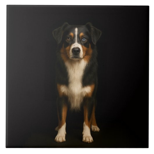 Carreau Black 4 Luxe Tile with Wise Australian Shepherd (Devant)
