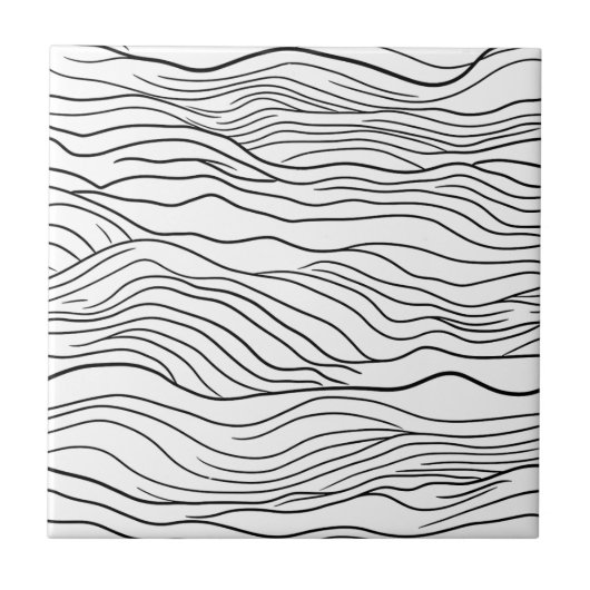 Carreau Black and White Hand-Drawn Wavy Line Pattern (Devant)