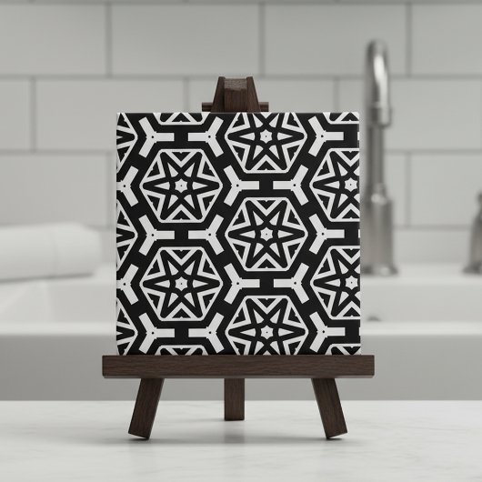 Carreau Black and White Stars et Hexagons Motif