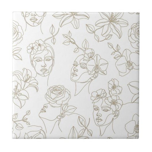 Carreau Black and White Vintage Floral Face Line Pattern 2 (Devant)