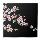 Carreau Black avec rose et vert cerisier en fleurs Sakura (Devant)