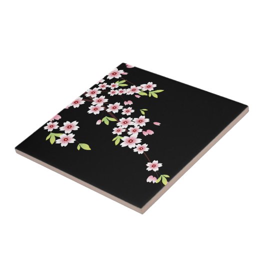 Carreau Black avec rose et vert cerisier en fleurs Sakura (Côté)