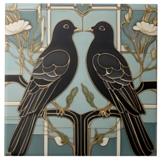 Carreau Black Bird Art Nouveau Bird pigeons de colombe Art