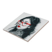 Carreau Black Blanc Asiatique Portrait Lèvres Rouges Et Ve (Côté)