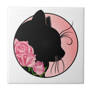 Carreau Black cat and roses