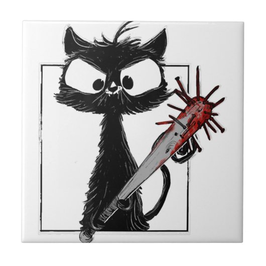 Carreau Black Cat Baseball Horror Halloween (Devant)