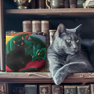 Carreau Black Cat Green Dragon
