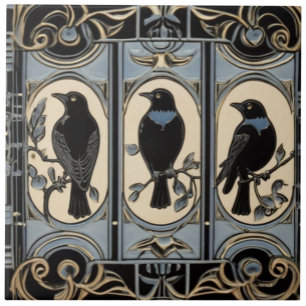 Carreau Black Crow Bird Art Nouveau Art Déco Bird