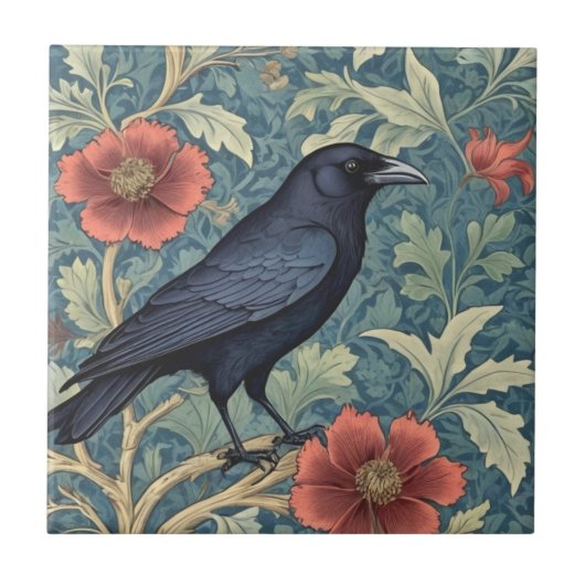 Carreau Black Crow Bird style William Morris Face droite (Devant)