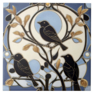 Carreau Black Crows Art Nouveau Bird Art Déco Bird