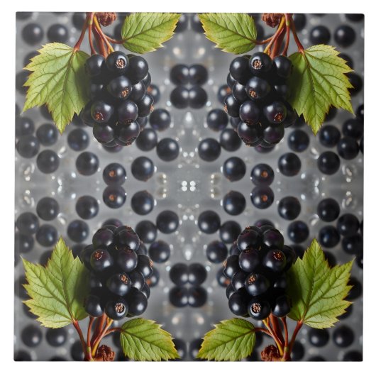 Carreau Black Currants Berries & Green Leaf Pattern (Devant)