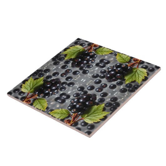Carreau Black Currants Berries & Green Leaf Pattern (Côté)
