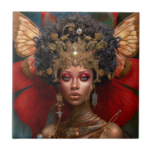 Carreau Black Fairy Queen Red Gold Fairy Imaginaire Art