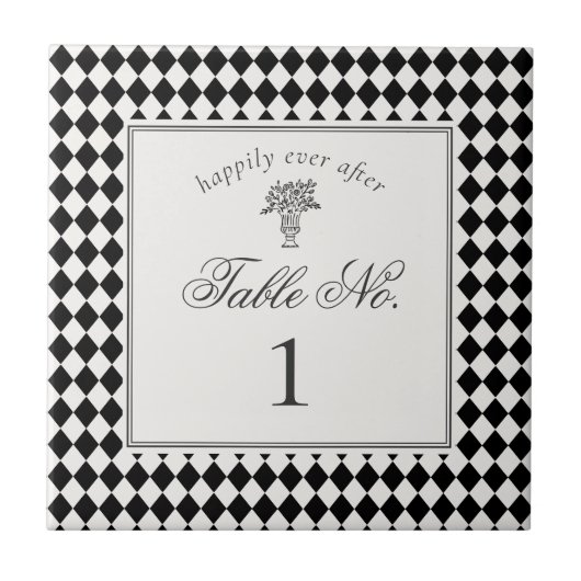 Carreau Black Harlequin Checkered Wedding Table Number (Devant)