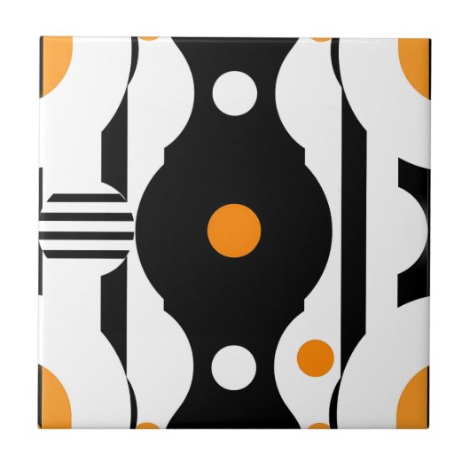 Carreau Black Orange Retro Mod Geometric (Devant)