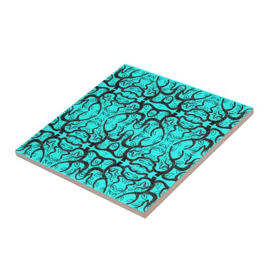 Carreau Black & Turquoise Art - Personnalisable - Ajouter (Côté)
